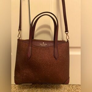 Kate Spade Bling Crossbody Purse Shoulder Strap Medium Size Burgundy Compartment